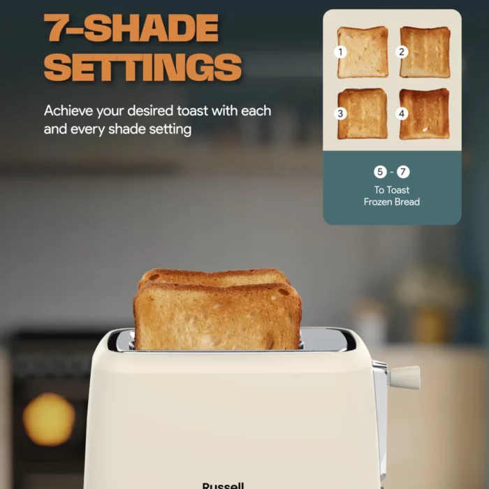 Russell Taylors Retro Toaster RT-10, 𝟳 𝗦𝗵𝗮𝗱𝗲 𝗦𝗲𝘁𝘁𝗶𝗻𝗴𝘀, 2 Years Warranty